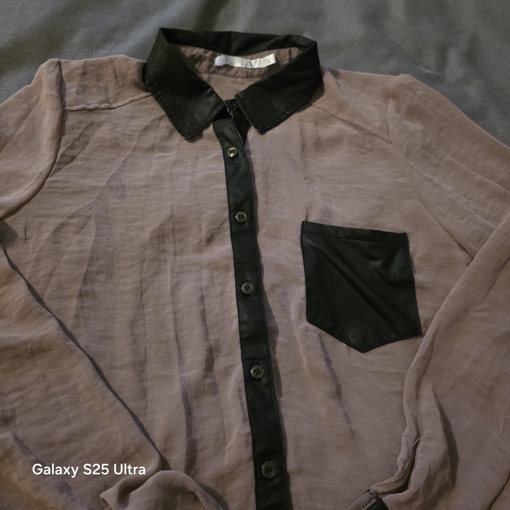 W093 Elegant Sheer Black and Gray Women's Shirt